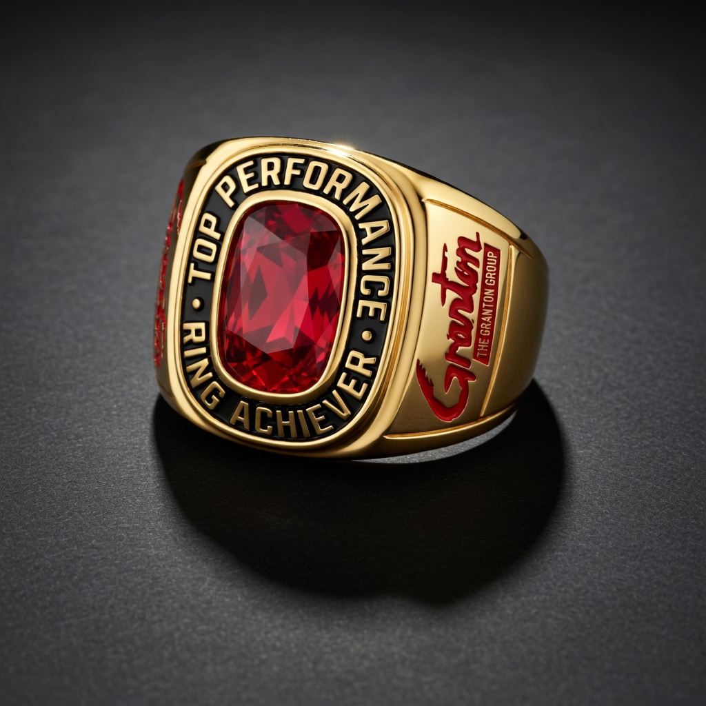 Custom 22K gold corporate achievement ring with engraving and gemstone by Mari Jewellers Chilaw Sri Lanka