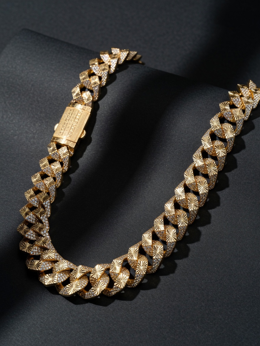 22K gold full diamond pavé sunburst Cuban gangster mafia chain by Mari Jewellers Chilaw Sri Lanka