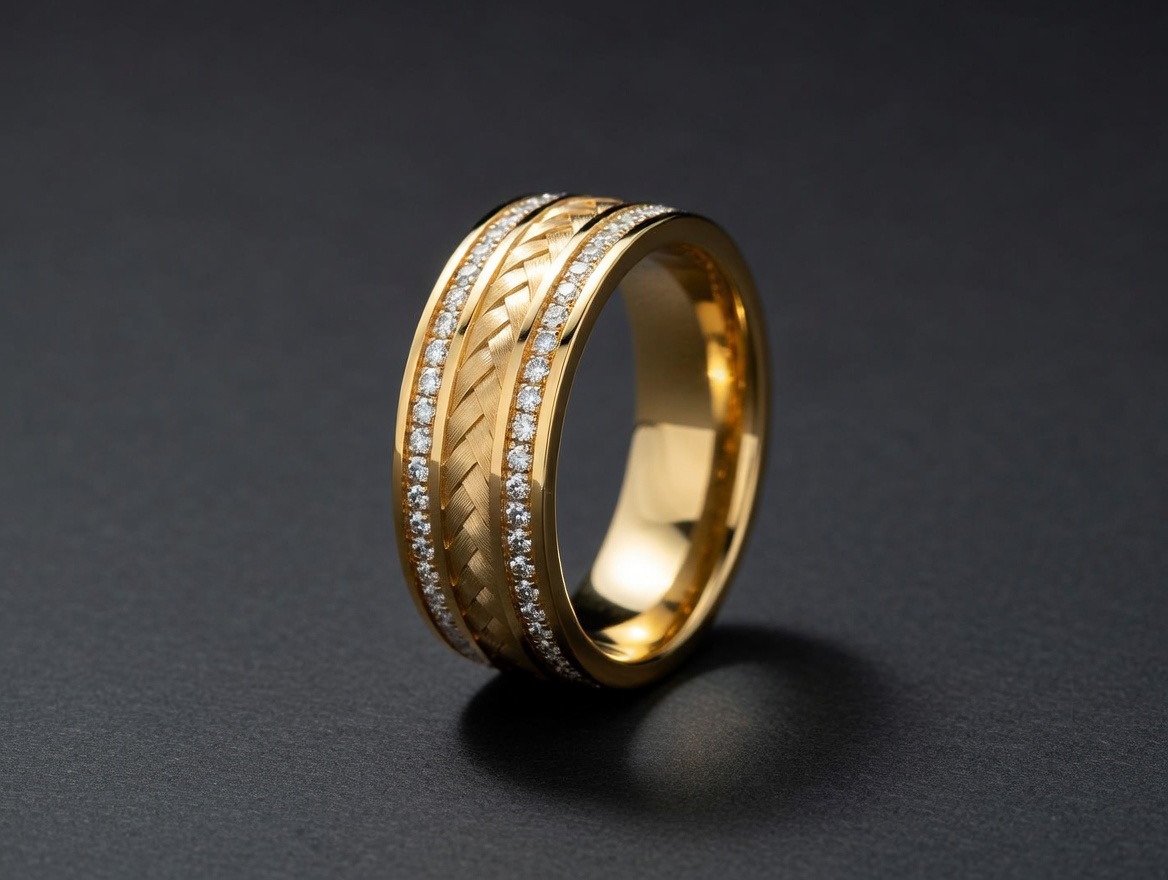 22K gold diamond wedding band woven engraving pavé diamonds by Mari Jewellers Chilaw Sri Lank