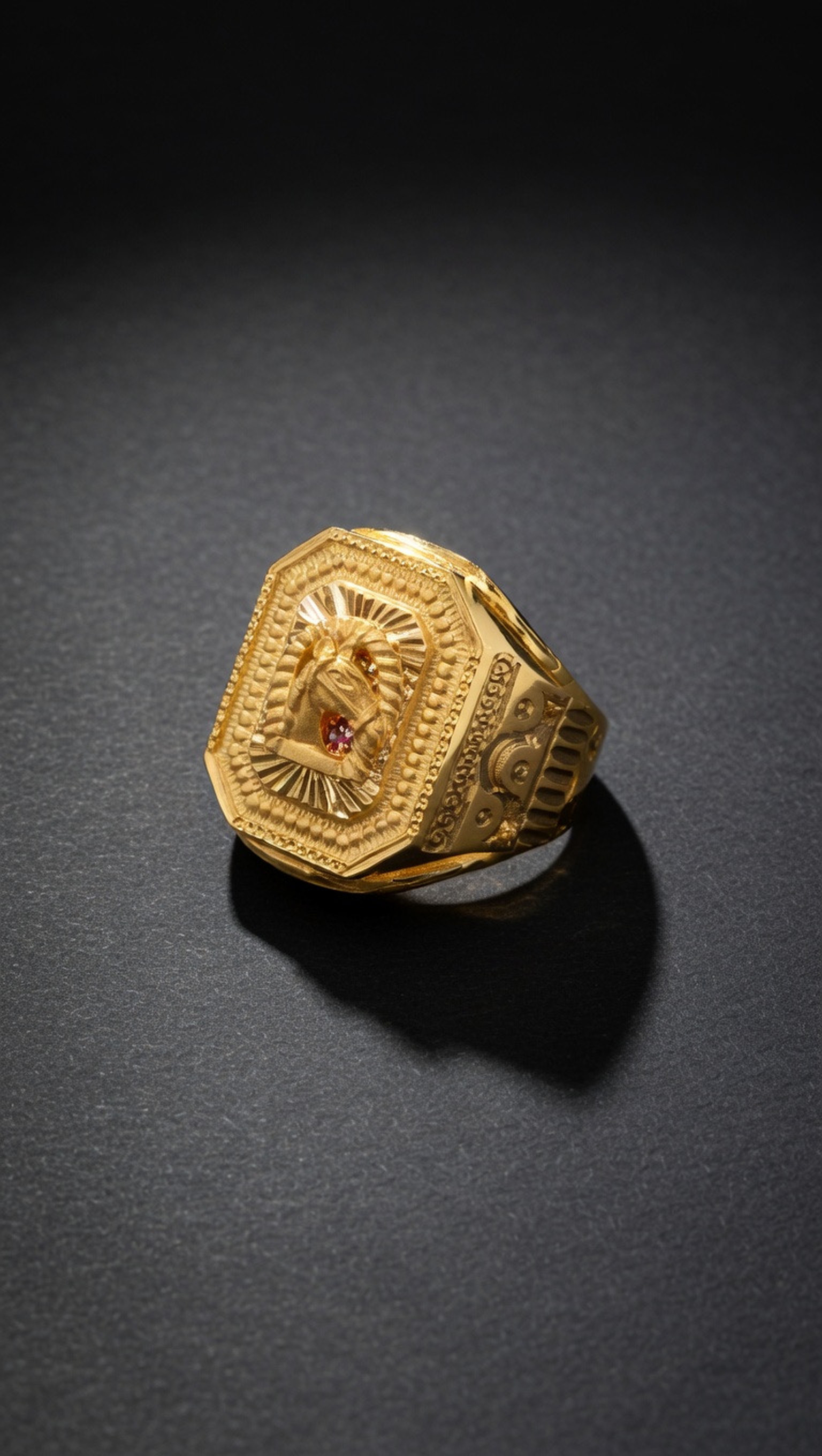 22K gold horse horseshoe octagonal building ring gents signet by Mari Jewellers Chilaw Sri Lanka